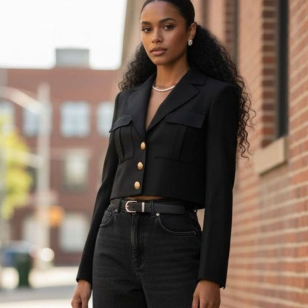 Veronica Beard Cropped Blazer Womens 8 Black Preppy Academia Military Corpcore